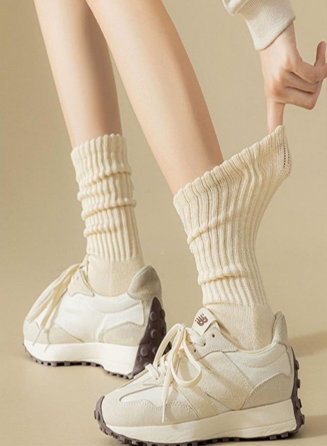 PLZSITDOWN Women Slouch Socks Knit Mid Calf Rib Tube Scrunchy Slouchy Crew Socks Beige - Image 5